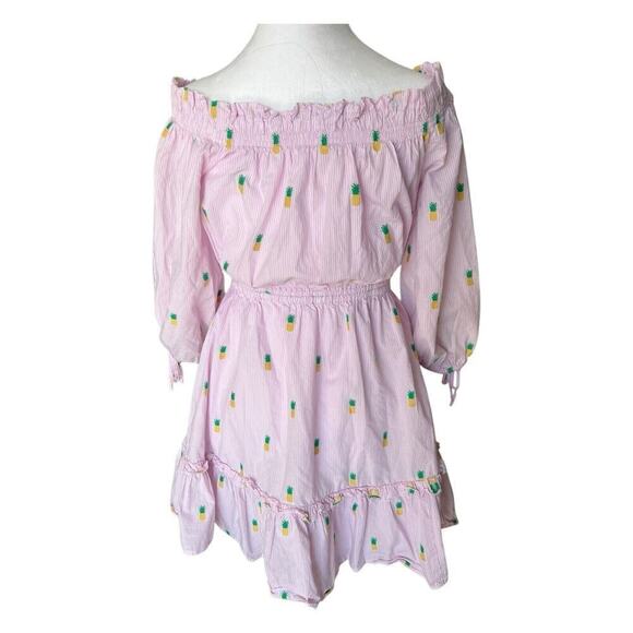 Kate Spade Pineapple Off Shoulder Mini Dress Pink Striped Size Small - Picture 5 of 8